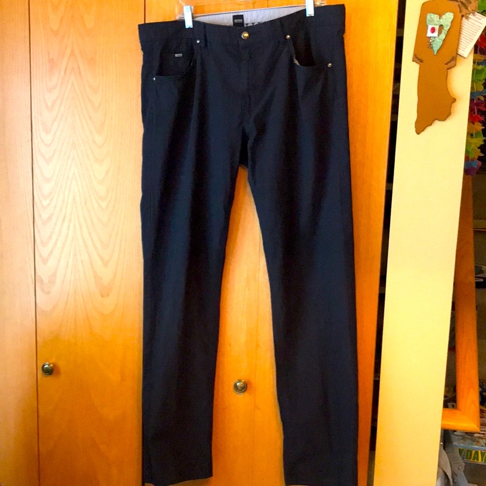 Boss by Hugo Boss 38 x 35” dark navy blue cotton slim dress pants TALL men VGUC